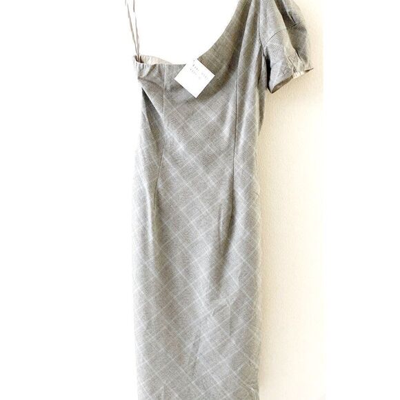NWT Etsu Gray Plaid One Shoulder Dress 6 - Picture 5 of 8